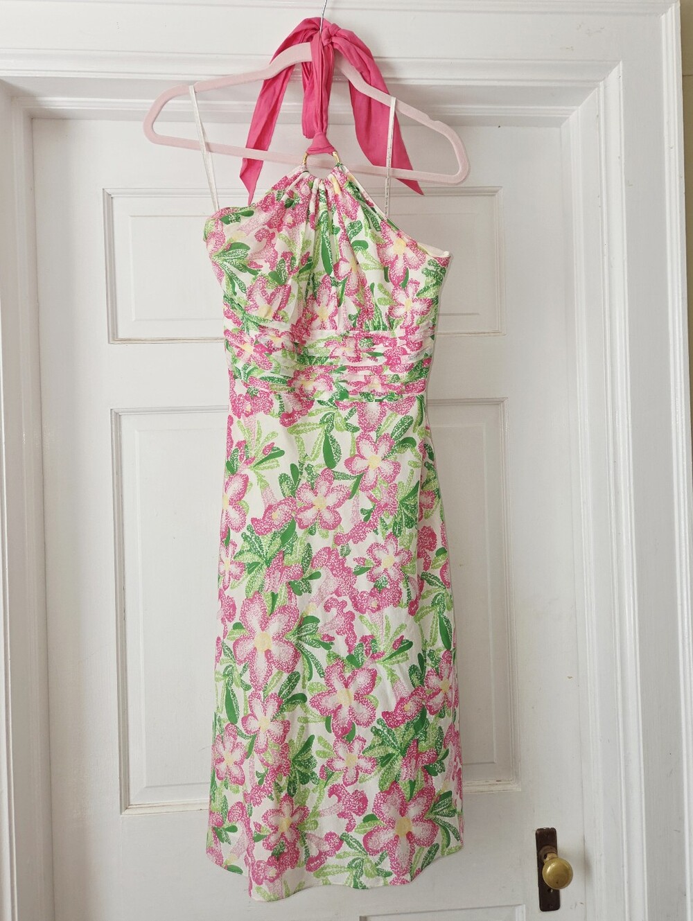 Lilly Pulitzer vintage pink green floral halter dress size 4